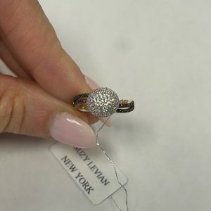 Suzy Levian Yellow Sterling Silver White CZ & Brown CZ Ball Ring Size #5